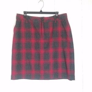 Eddie Bauer vintage red gray plaid wool blend skirt